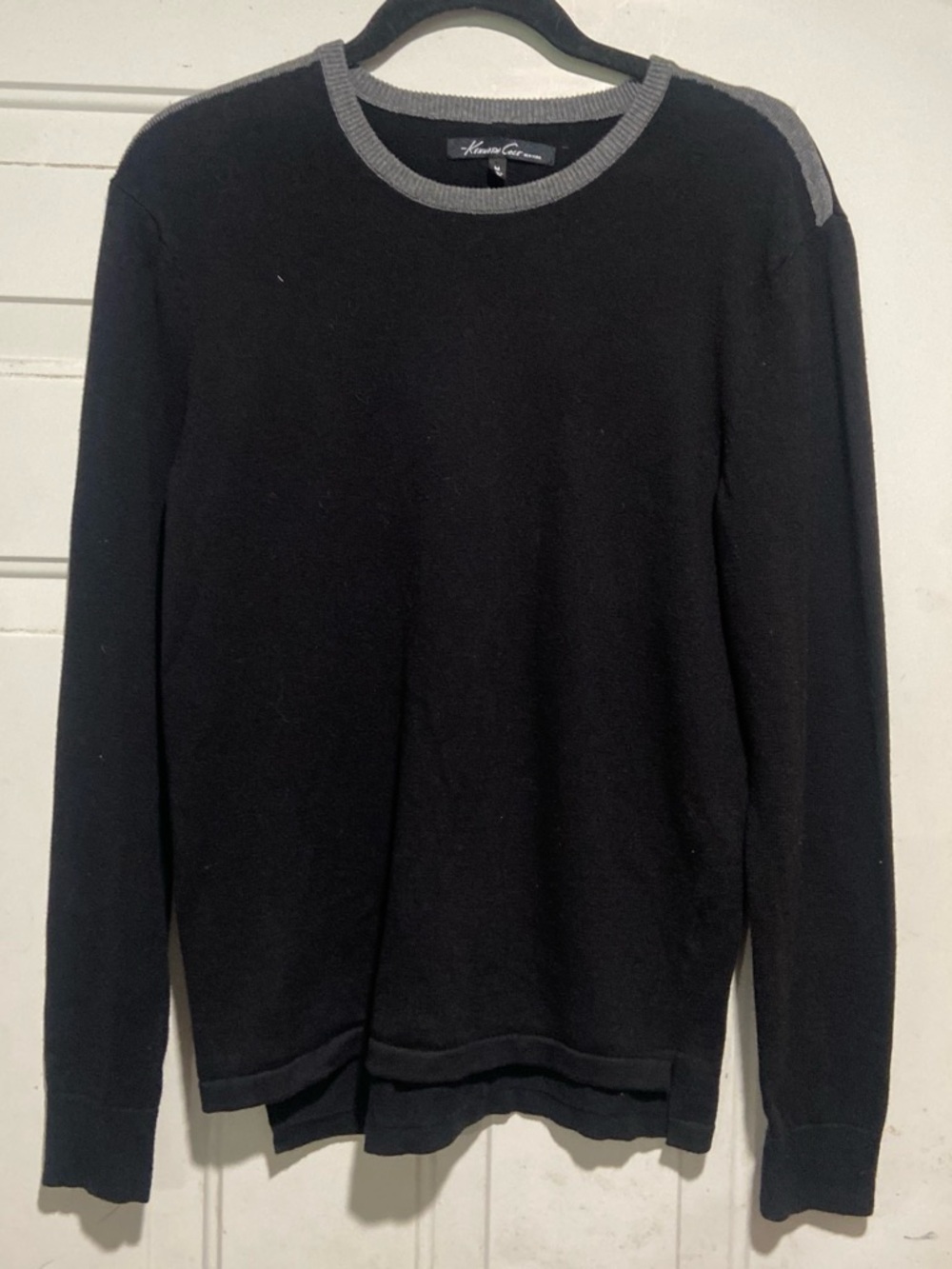 Kenneth Cole Black Crewneck Sweater with Gray Trim